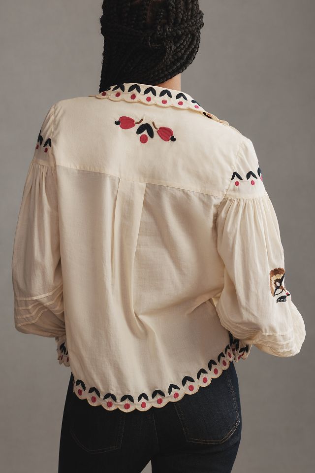 Farm Rio Palms Paradise Sand Embroidery Blouse | Anthropologie