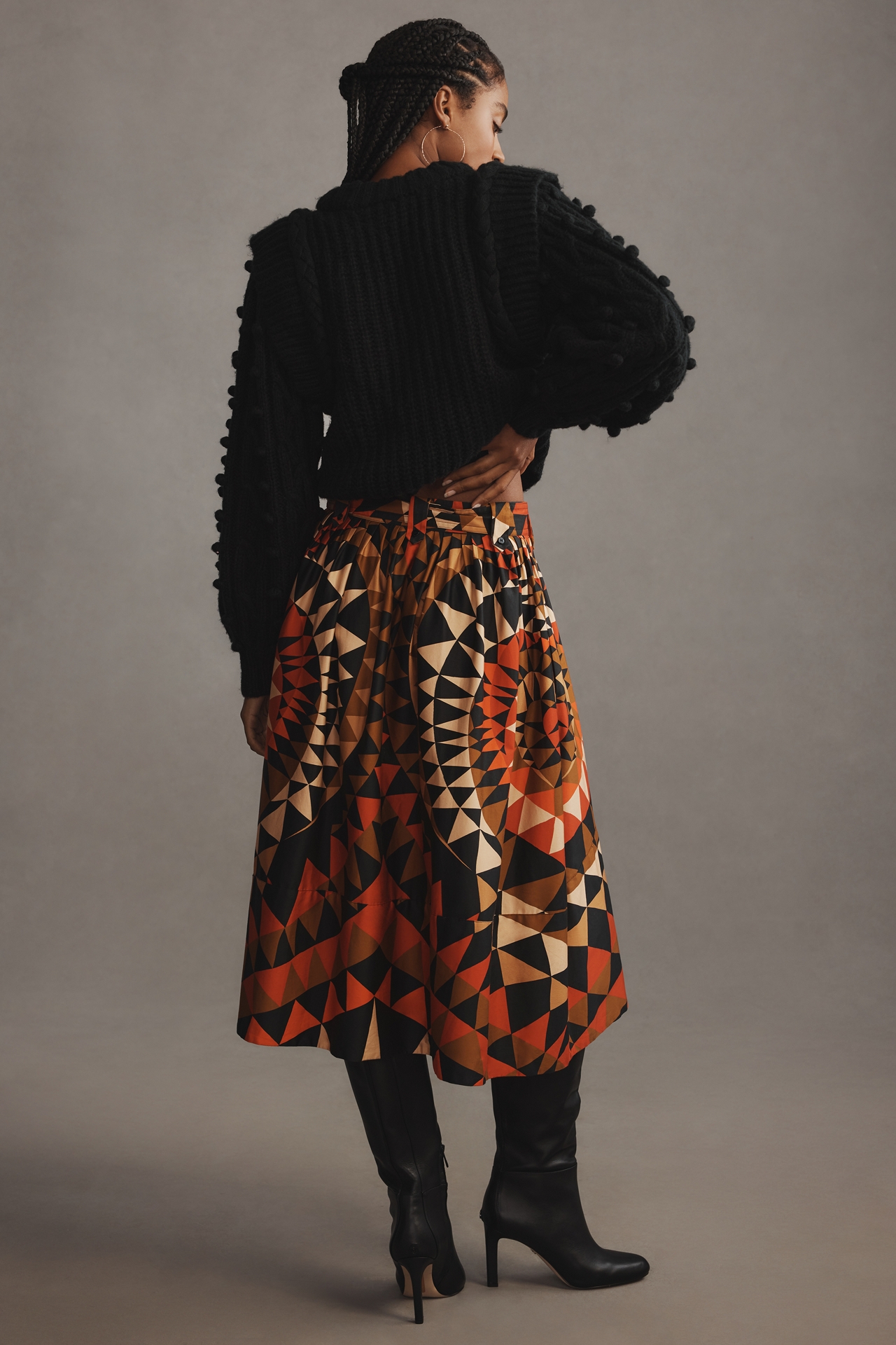 Farm Rio Heart Deco Buttondown Midi Skirt