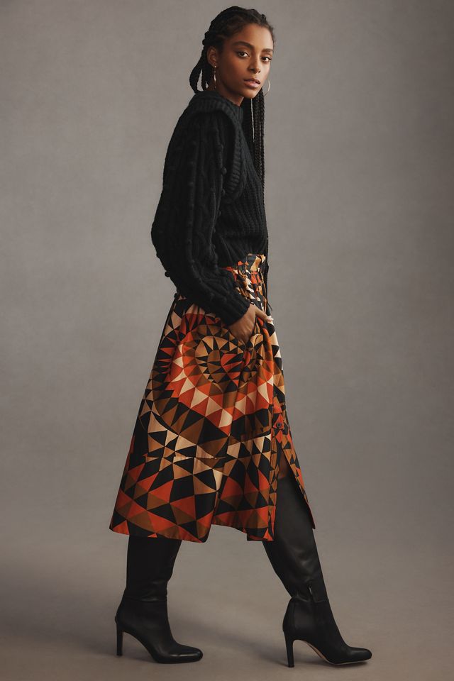 Farm Rio Heart Deco Buttondown Midi Skirt #3