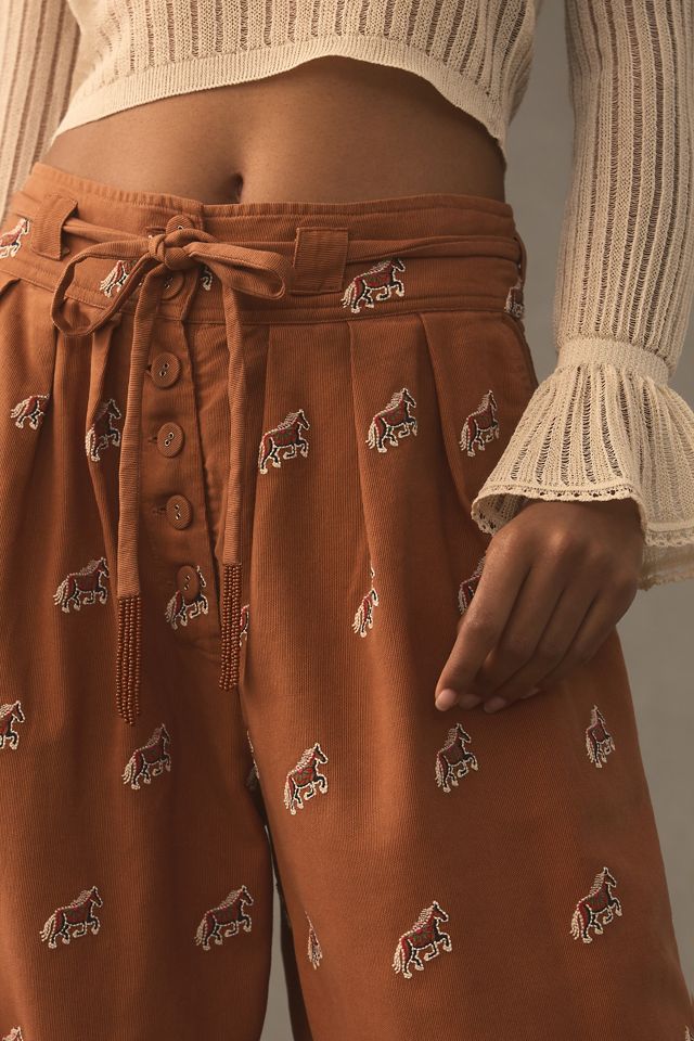 Farm Rio Wild Horses Embroidered Pants #3