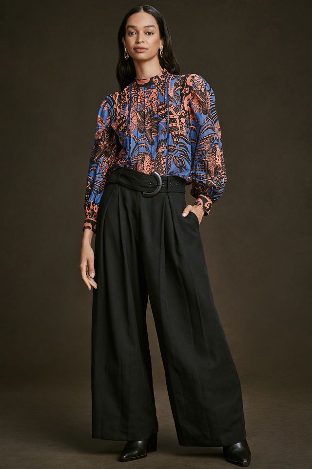 Farm Rio Tropical Pleated Long-Sleeve Blouse #4