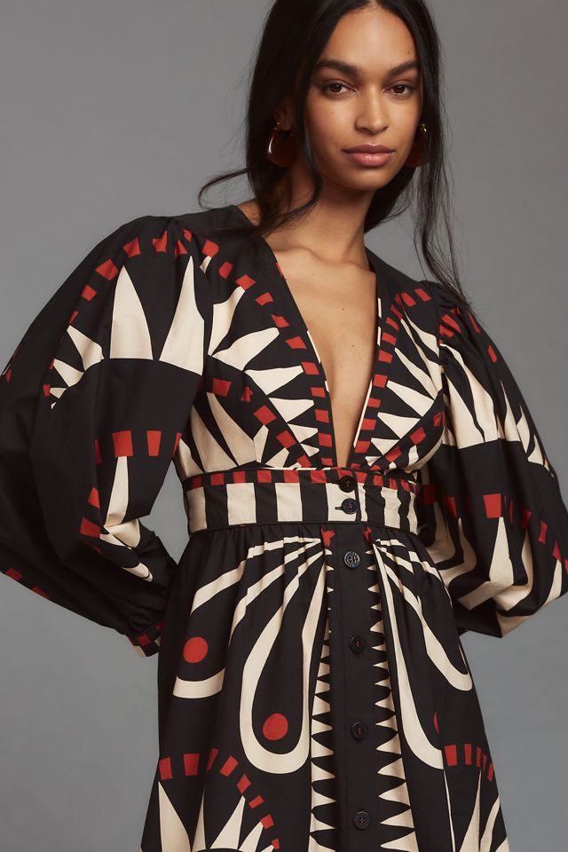 Farm Rio Coconut Grove Puff-Sleeve V-Neck Maxi Dress | Anthropologie