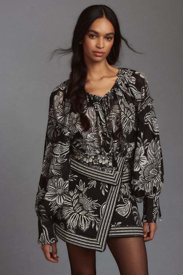 Farm Rio LongSleeve VNeck Blouse Anthropologie