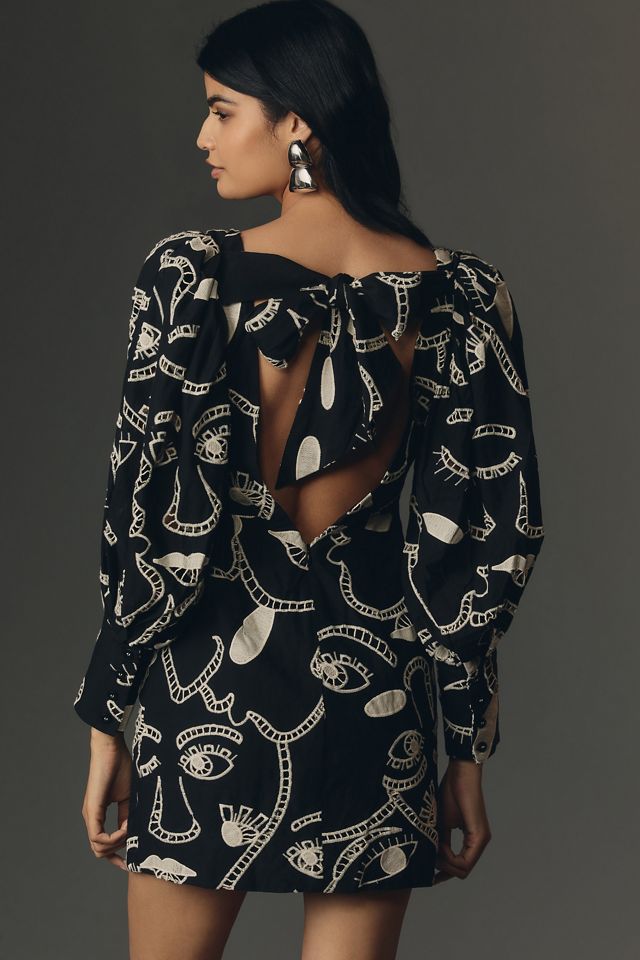 Farm Rio Richelieu Faces Long-Sleeve Back-Bow Mini Dress #1