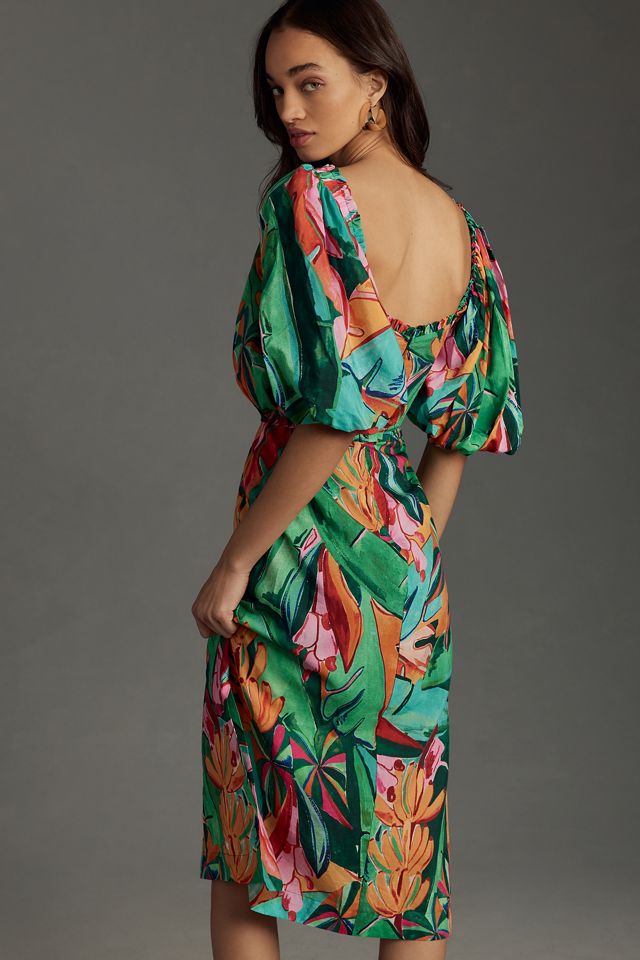 Farm Rio Puff-Sleeve Midi Dress | Anthropologie