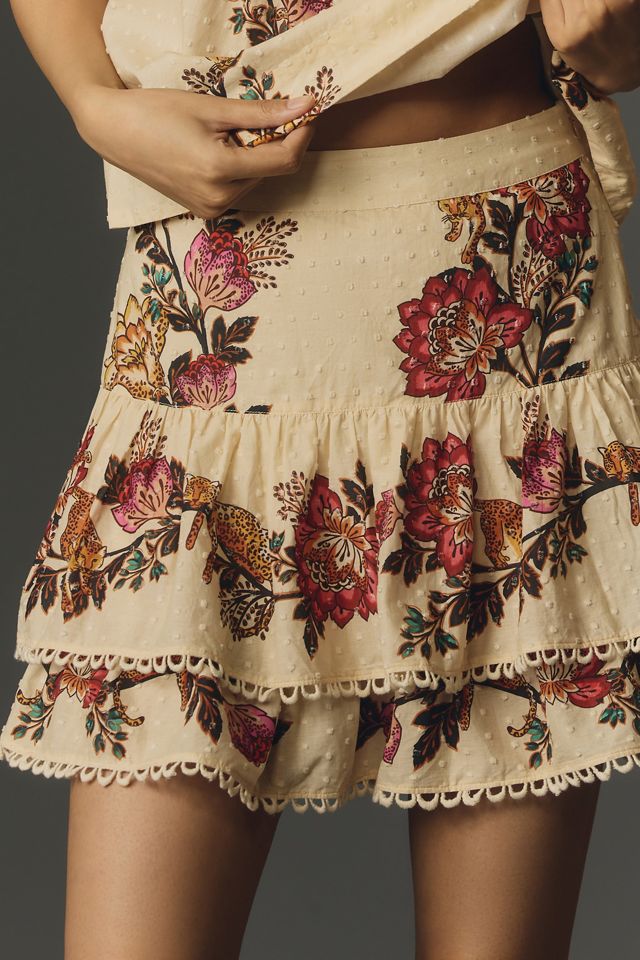 Farm Rio Sand Leopard Flowers Tiered Mini Skirt #1