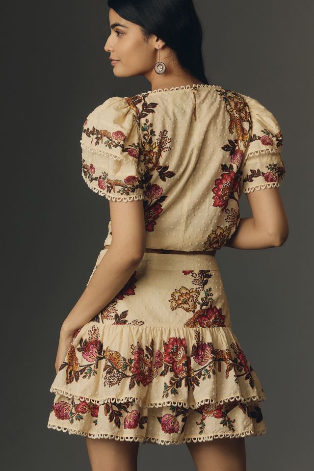 Farm Rio Sand Leopard Flowers Tiered Mini Skirt #2
