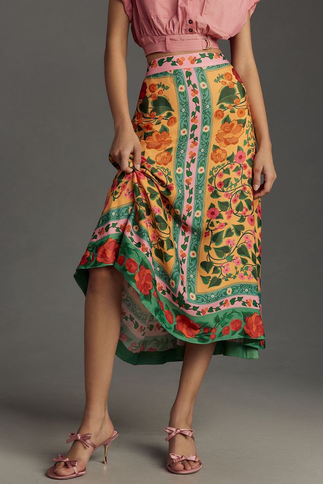 Farm Rio Heart Ivy Scarf Midi Skirt #1