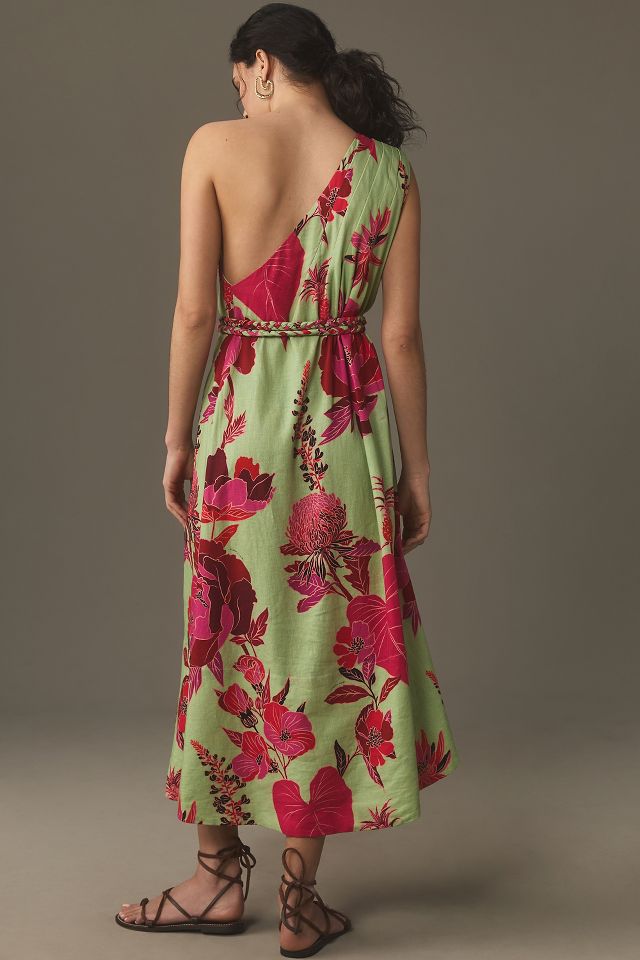 Farm Rio Fresh Garden One-Shoulder Linen Maxi Dress | Anthropologie