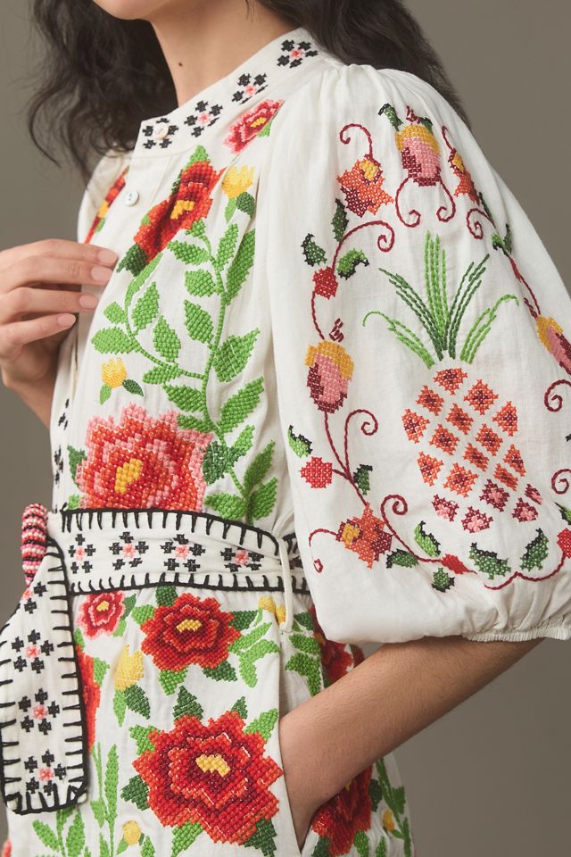 Farm Rio Carmina Short-Sleeve Embroidered Floral Mini Dres #1