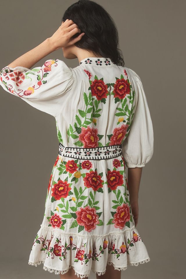 Farm Rio Carmina Short-Sleeve Embroidered Floral Mini Dres #2