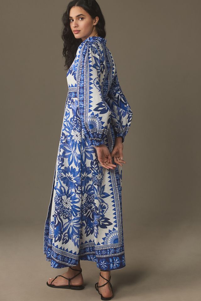 farm rio mixed white and blue prints maxi dress Farm Rio Dual Prints Maxi Wrap Dress White Blue Red