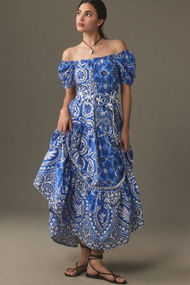 chinese dress ladies Blue Tile Dream Sleeveless Maxi Dress – FARM Rio main image 1