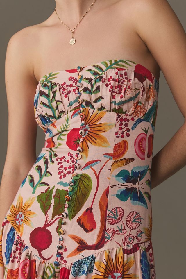 Farm Rio Bright Farm Strapless Linen Dress #1