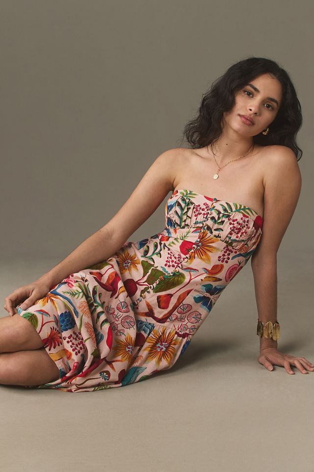 Farm Rio Bright Farm Strapless Linen Dress #3