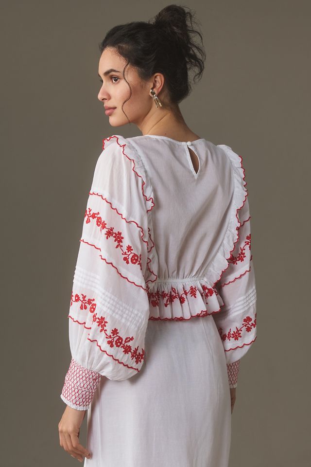 Farm Rio LongSleeve Embroidered Blouse Anthropologie