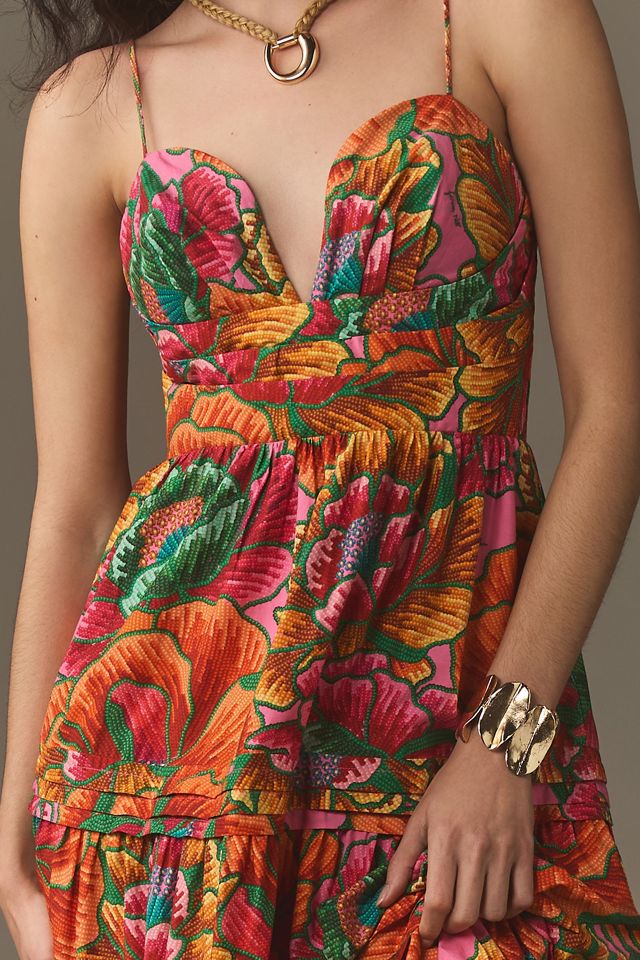 Farm Rio Beaded Spring Sleeveless Midi Dress