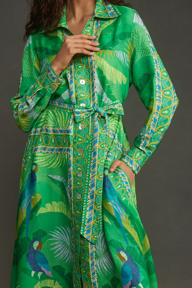 Farm Rio Macaw Scarf Chemise Midi Dress #2