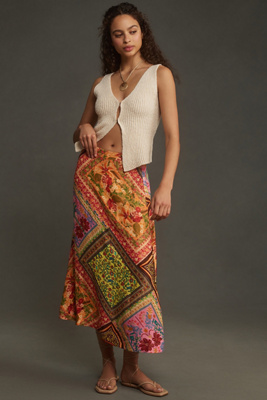 Farm Rio Mixed Scarves Midi Skirt | Anthropologie