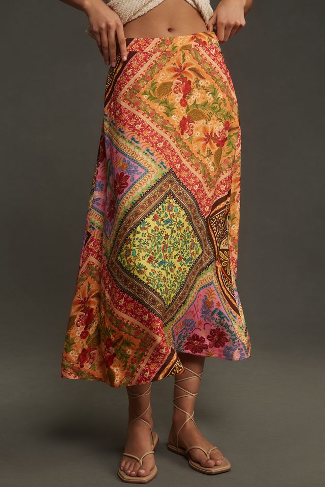 Farm Rio Mixed Scarves Midi Skirt #1