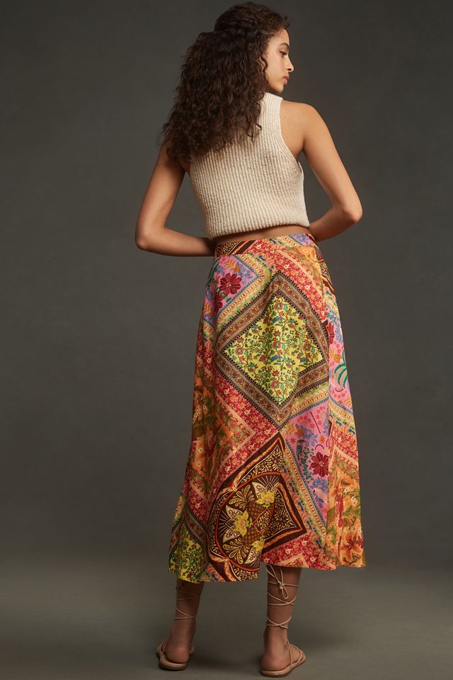 Farm Rio Mixed Scarves Midi Skirt #2
