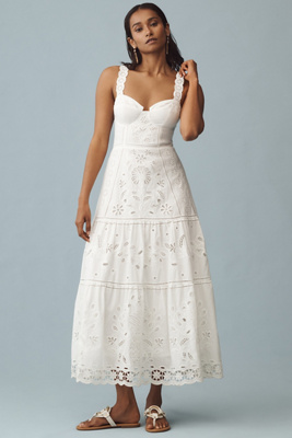 knee length dresses for ladies White Richelieu Sleeveless Midi Dress – FARM Rio