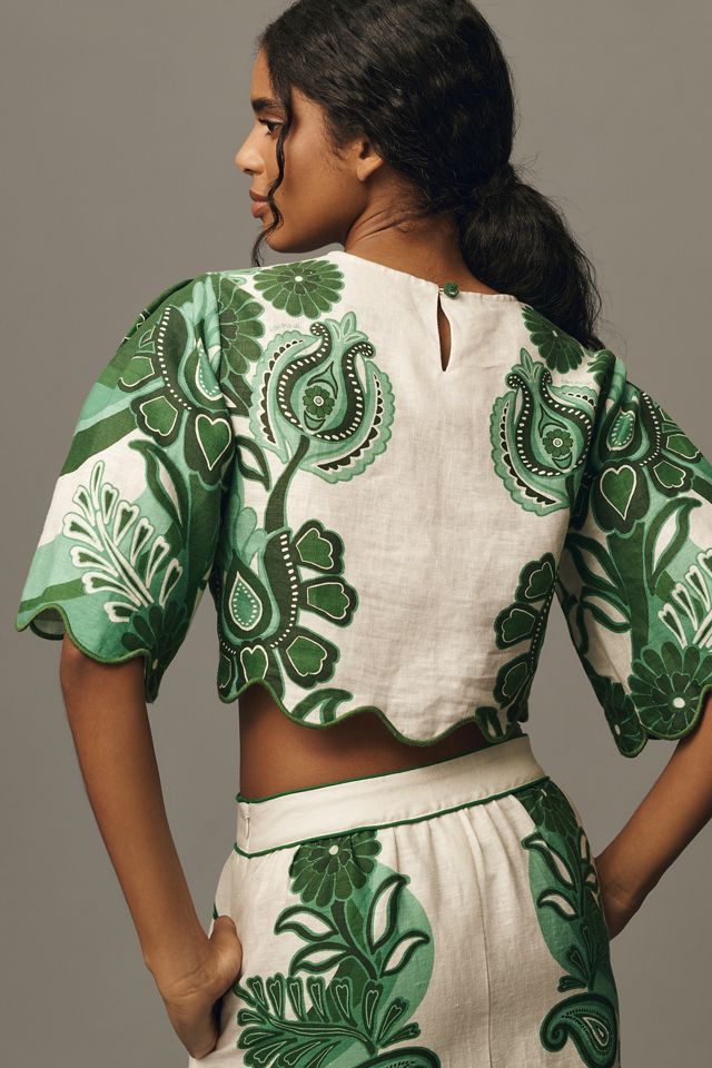 Farm Rio Color Festival Linen Cropped Blouse #1