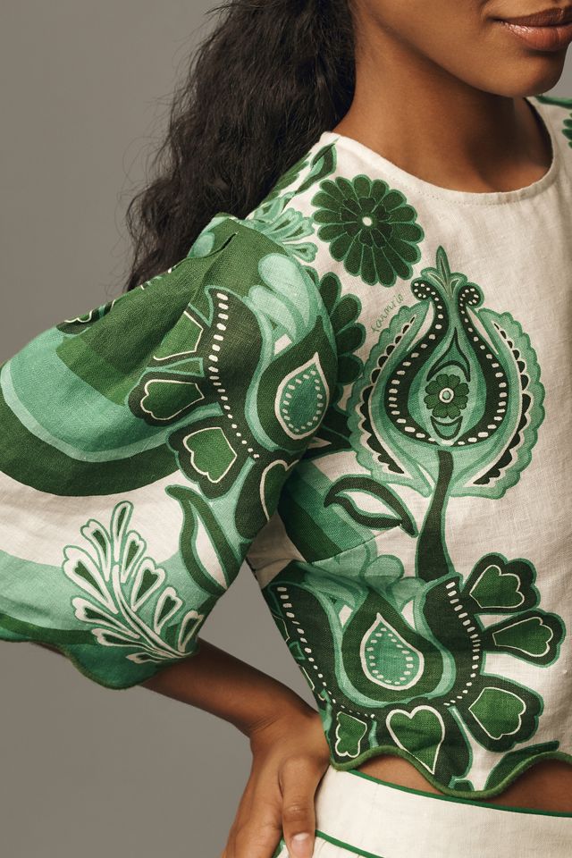 Farm Rio Color Festival Linen Cropped Blouse #2