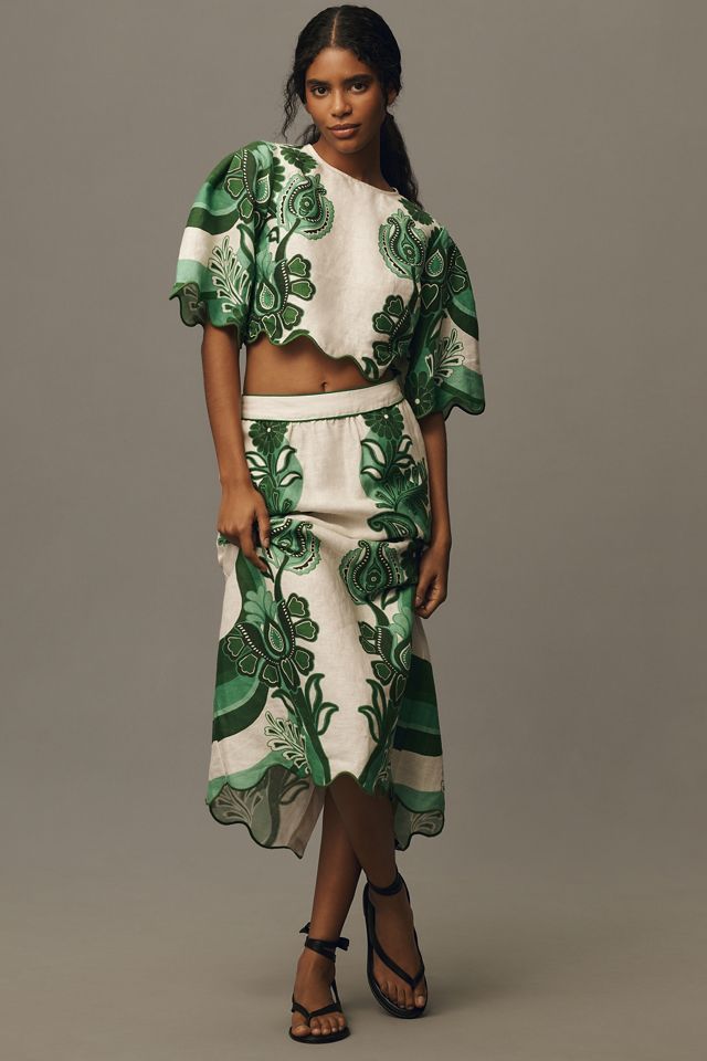 Farm Rio Color Festival Linen Cropped Blouse #3