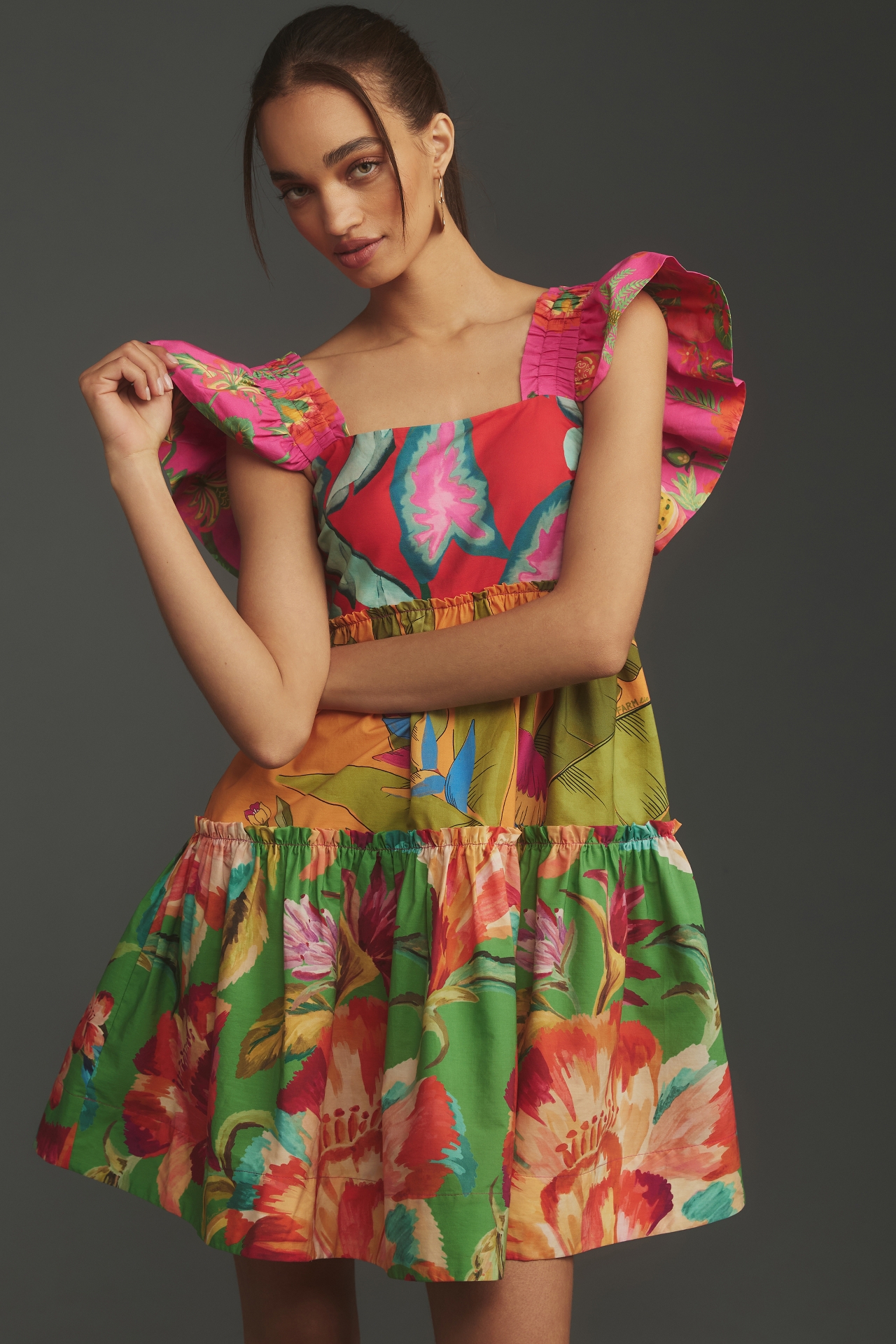 knee length dresses for ladies Red Summer Foliage Mini Dress  FARM Rio