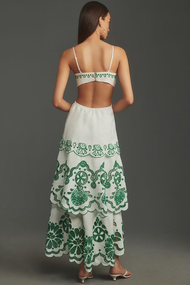 Farm Rio Flower Richelieu Linen Midi Dress #1