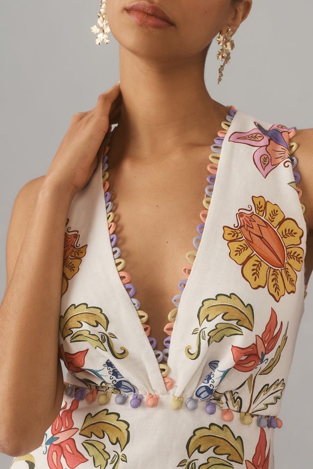 Farm Rio Floral V-Neck Sleeveless Linen Maxi Dress #1