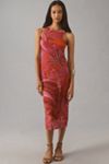 knee length dresses for ladies Happy Clothing Leslie Fit and Flare Crossover Mesh Taffeta Midi Dress main image 0