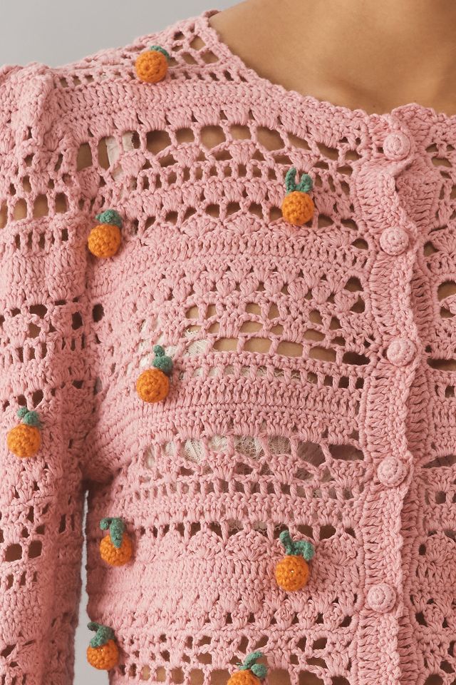 Farm Rio Orange Tassel Crochet Cardigan Sweater | Anthropologie