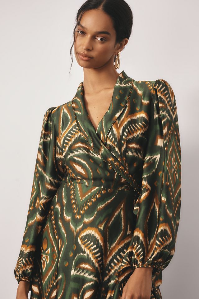 Farm Rio Pineapple Ikat Asymmetric Hem Wrap Dress | Anthropologie