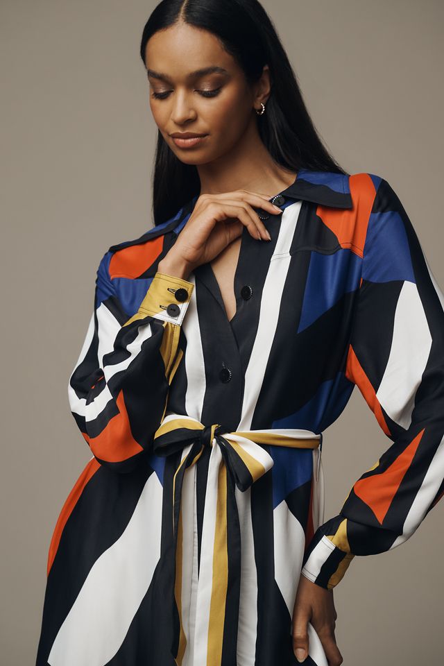 Farm Rio Amanda Stripes Multicolor Chemise Midi Shirt Dress #1