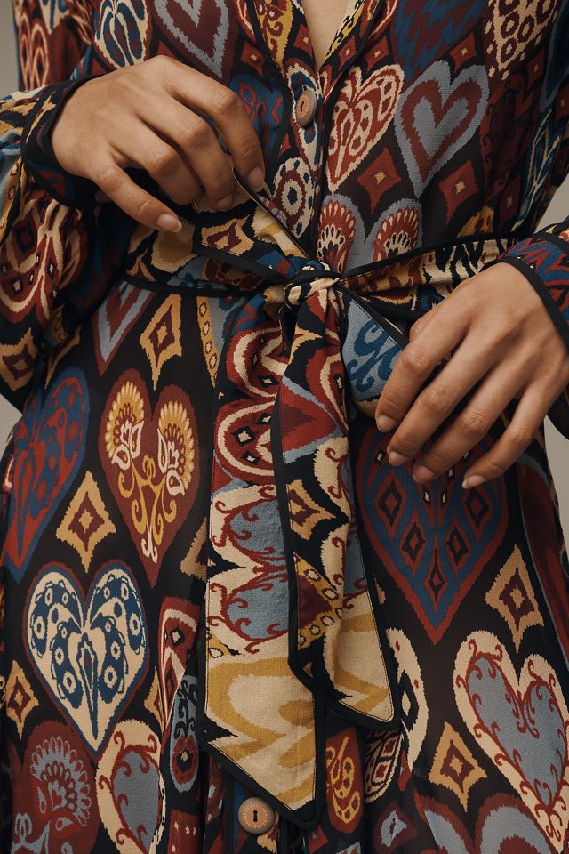 Farm Rio Hearts Ikat Long-Sleeve Mini Shirt Dress #1