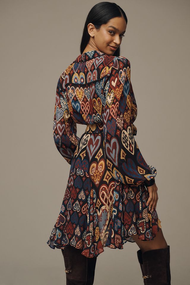 Farm Rio Hearts Ikat Long-Sleeve Mini Shirt Dress #2