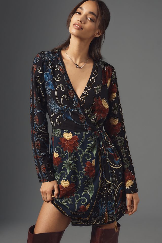 Farm Rio x Anthropologie Mixed Arabesque Scarves Wrap Mini Dress #2