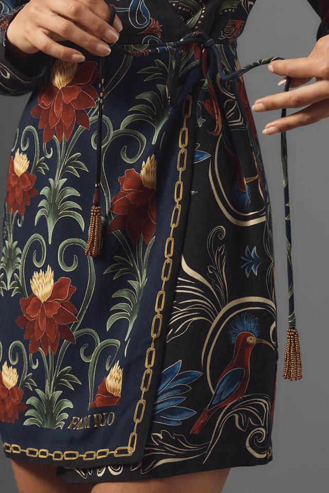 Farm Rio x Anthropologie Mixed Arabesque Scarves Wrap Mini Dress #3