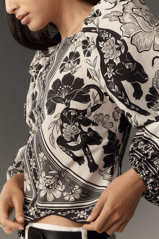 Farm Rio Leopard Floral Long-Sleeve Blouse #1