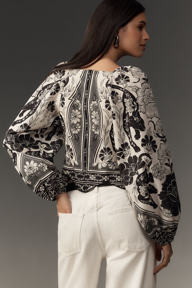Farm Rio Leopard Floral Long-Sleeve Blouse #2
