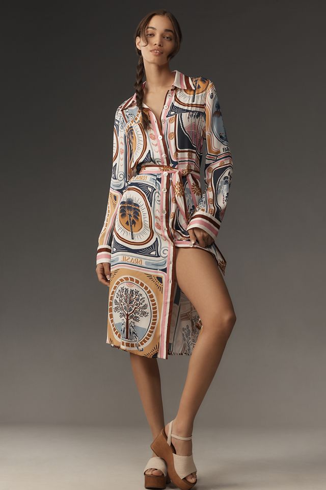 Farm Rio Cerrado Stamps Long-Sleeve Midi Shirt Dress #2