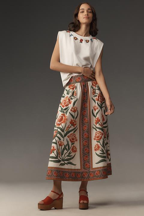 Farm Rio Ainika Delicate Floral Midi Skirt