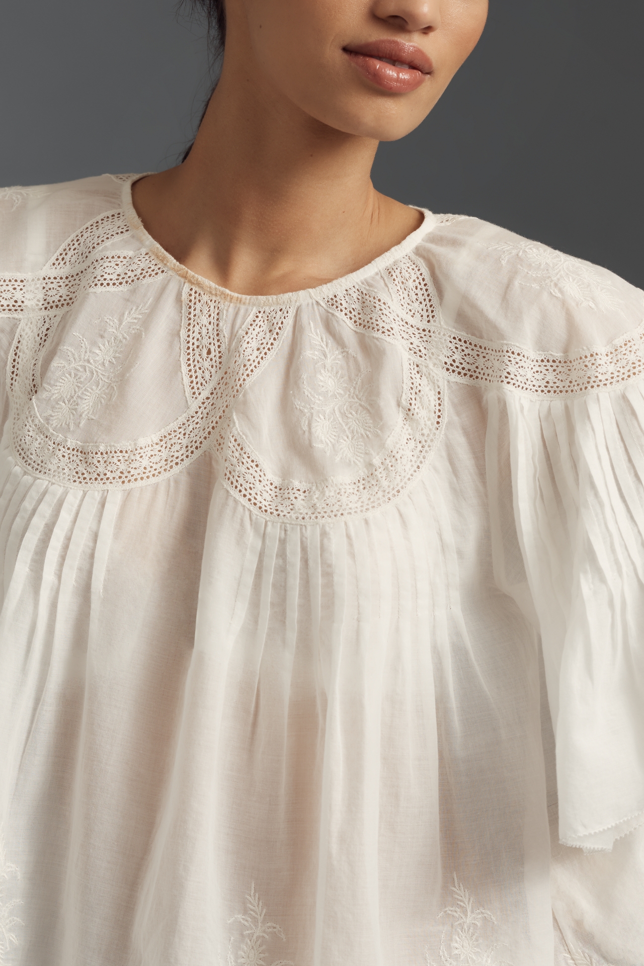 Farm Rio Short-Sleeve Embroidered Swing Blouse