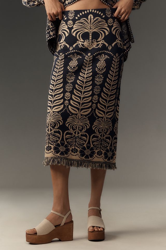 Farm Rio Ainika Tropical Splendor Knit Midi Skirt #1