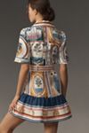 farm rio cerrado short-sleeve belted linen mini dress Farm Rio Cerrado Short-Sleeve Belted Linen Mini Dress In Blue - 38% Off