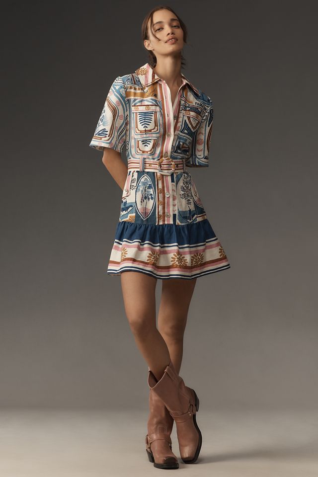 Farm Rio Cerrado Short-Sleeve Belted Linen Mini Dress #3