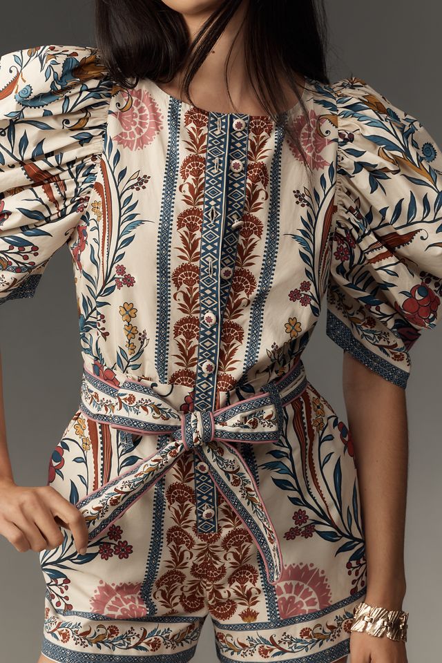 Farm Rio Romantic Lightness Puff-Sleeve Romper #1