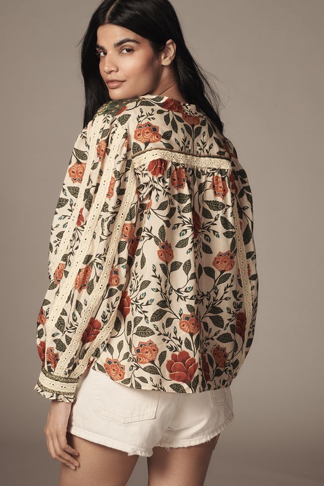 Farm Rio Garden Tapestry Sand Blouse #1
